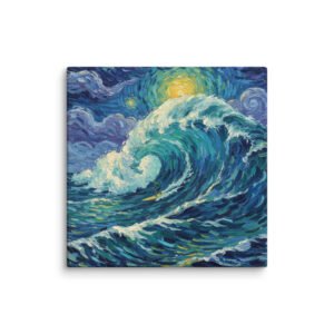 Starry Surf — Ocean Wave in Van Gogh Style Canvas Art Print 14x14 or 20x20