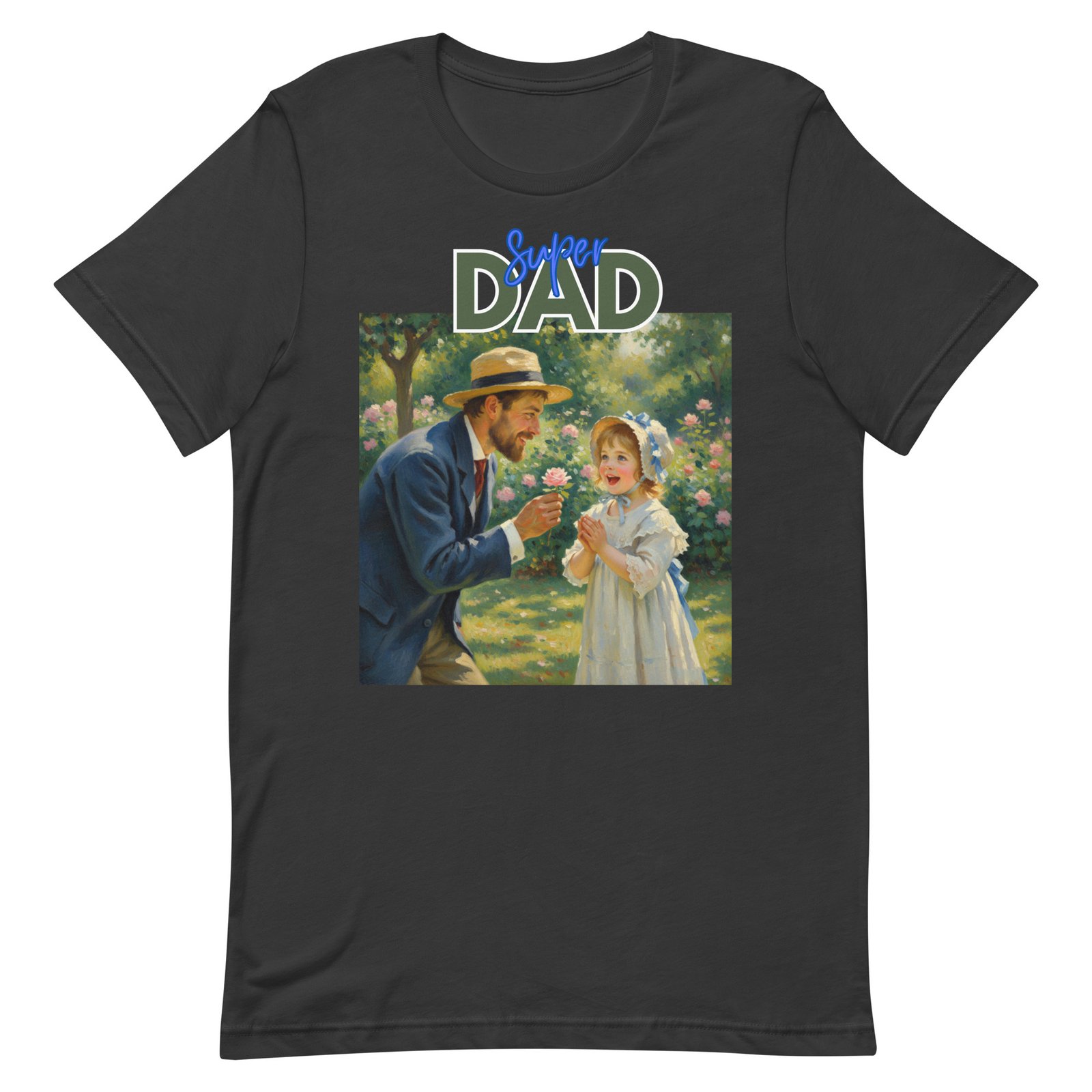 Super Dad- Picture of Father giving daughter a rose-Unisex t-shirt - Image 80