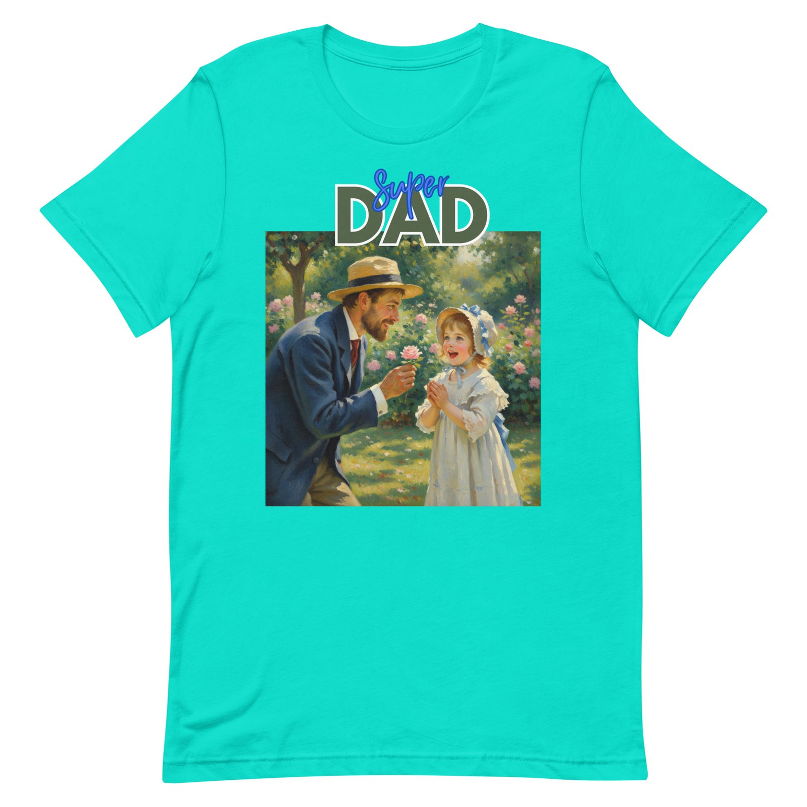Super Dad- Picture of Father giving daughter a rose-Unisex t-shirt - Image 90