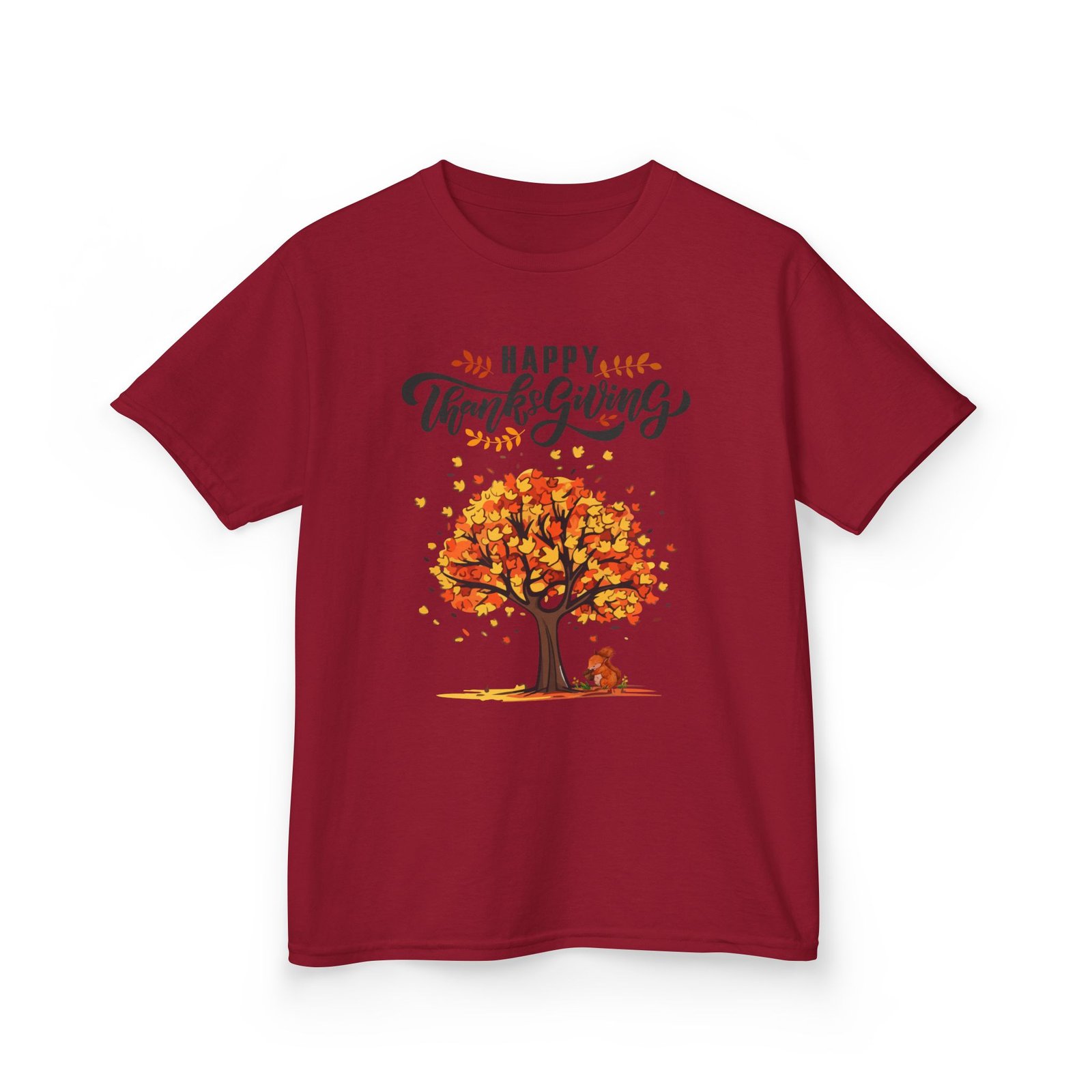 Matching C-Happy Thanksgiving Kids Tee, Tree, Leaves and Squirrel Design - Image 79