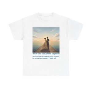 Romantic couple on a pier at sunset -Wedding Quote T-Shirt, Unisex Heavy Cotton Tee, Casual Wear, Gift for Newlyweds, Bride & Groom Apparel, Anniversary Gift