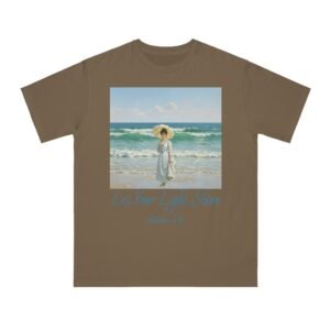 Organic Unisex Classic T-Shirt - Inspirational Beach Art, Let Your Light Shine Design-Figure with a Parasol- impressionist style, Perfect Gift for Ocean Lovers, Casual Wear