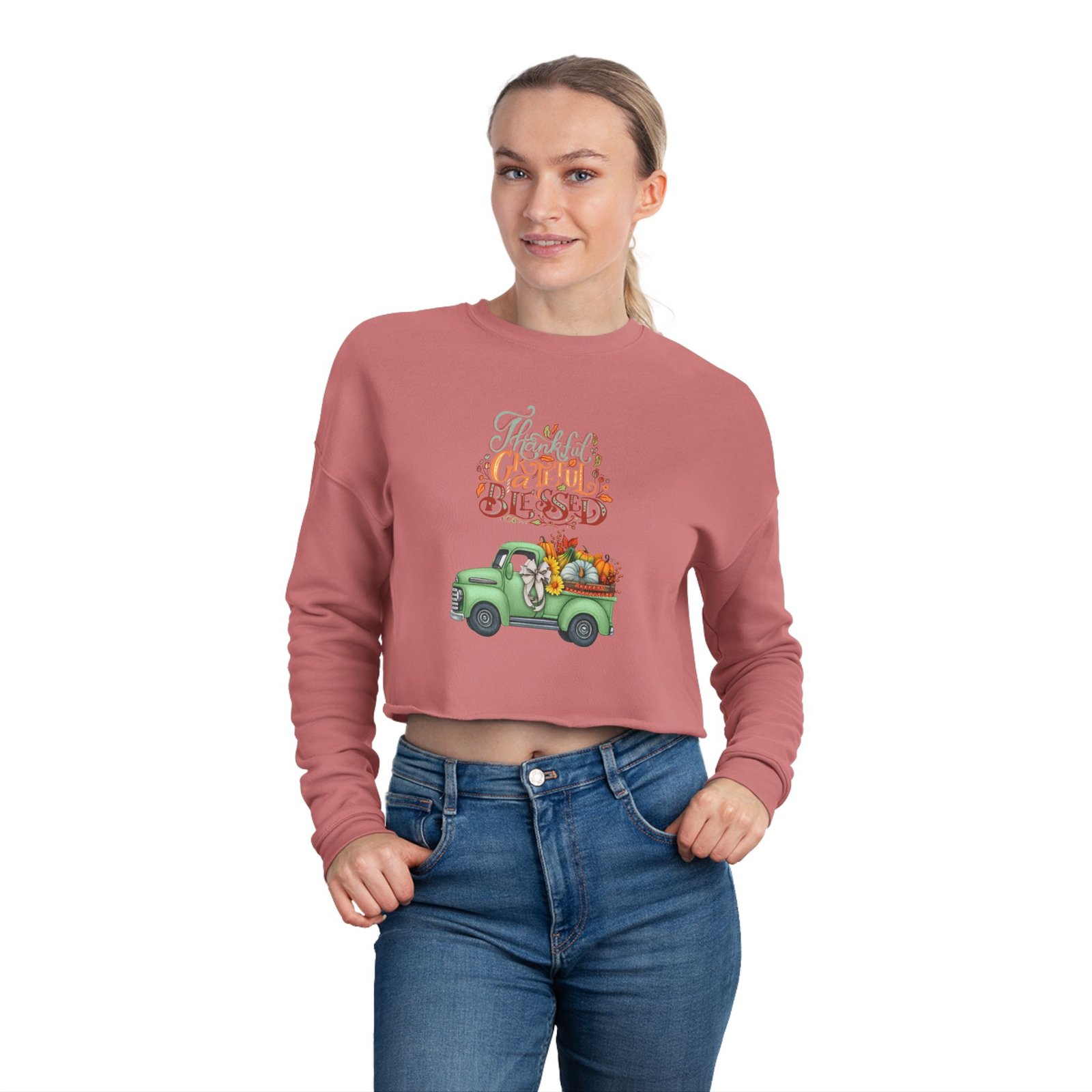 Matching B-Thankful,grateful, blessed Vibes Cropped Sweatshirt with Pumpkin Truck, Women's Fall Apparel, Cozy Sweatshirt, Different design upon request - Image 4