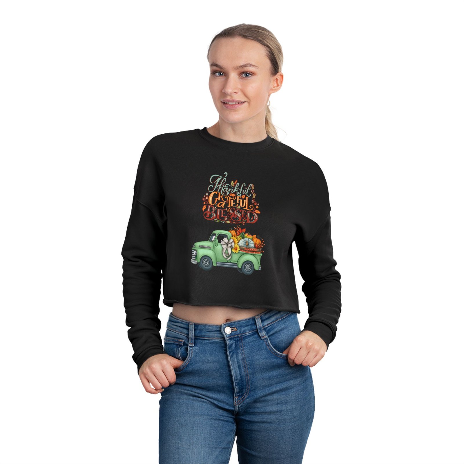Matching B-Thankful,grateful, blessed Vibes Cropped Sweatshirt with Pumpkin Truck, Women's Fall Apparel, Cozy Sweatshirt, Different design upon request - Image 12