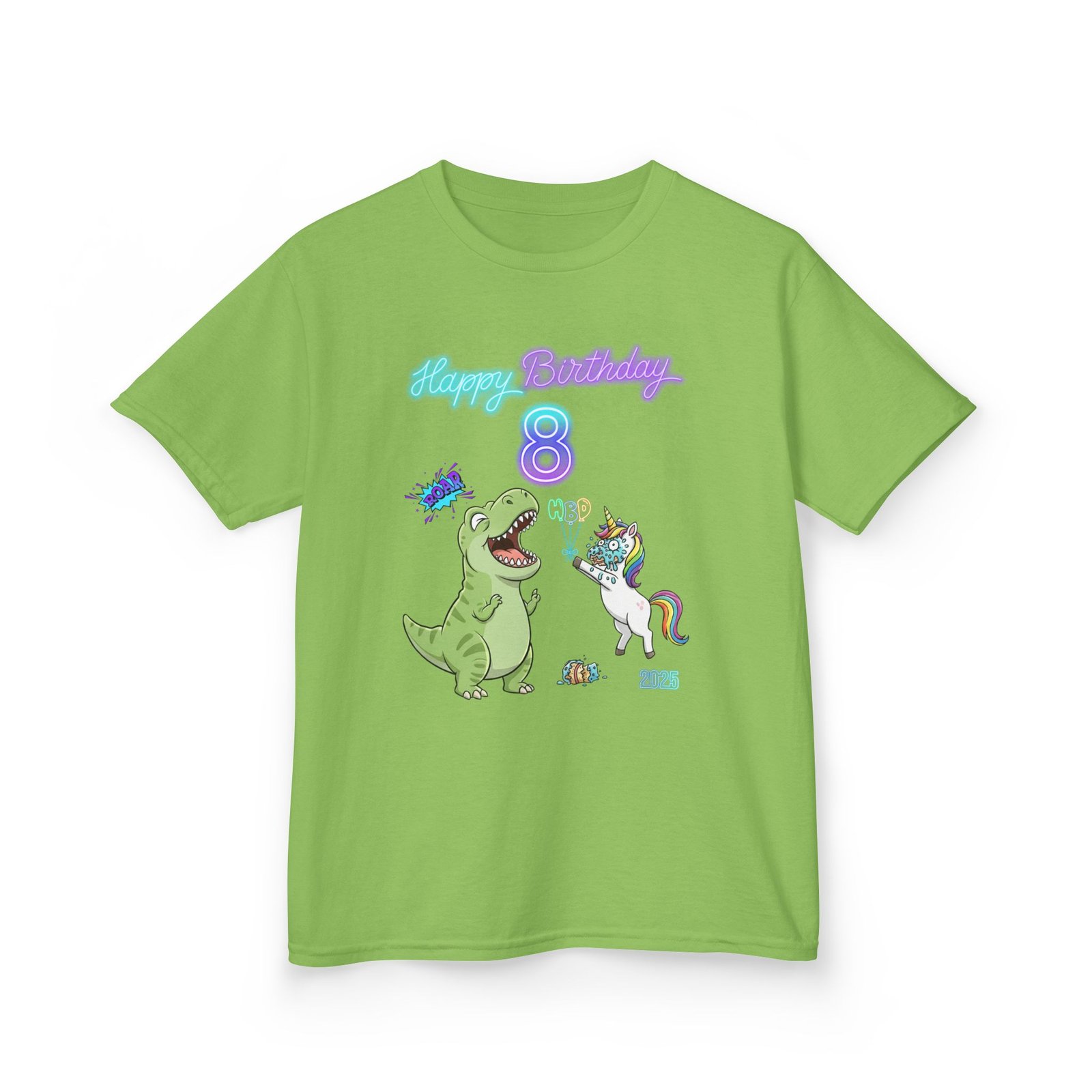 Fun Dinosaur and Unicorn Cake fight Kids Graphic T-shirt - Image 3