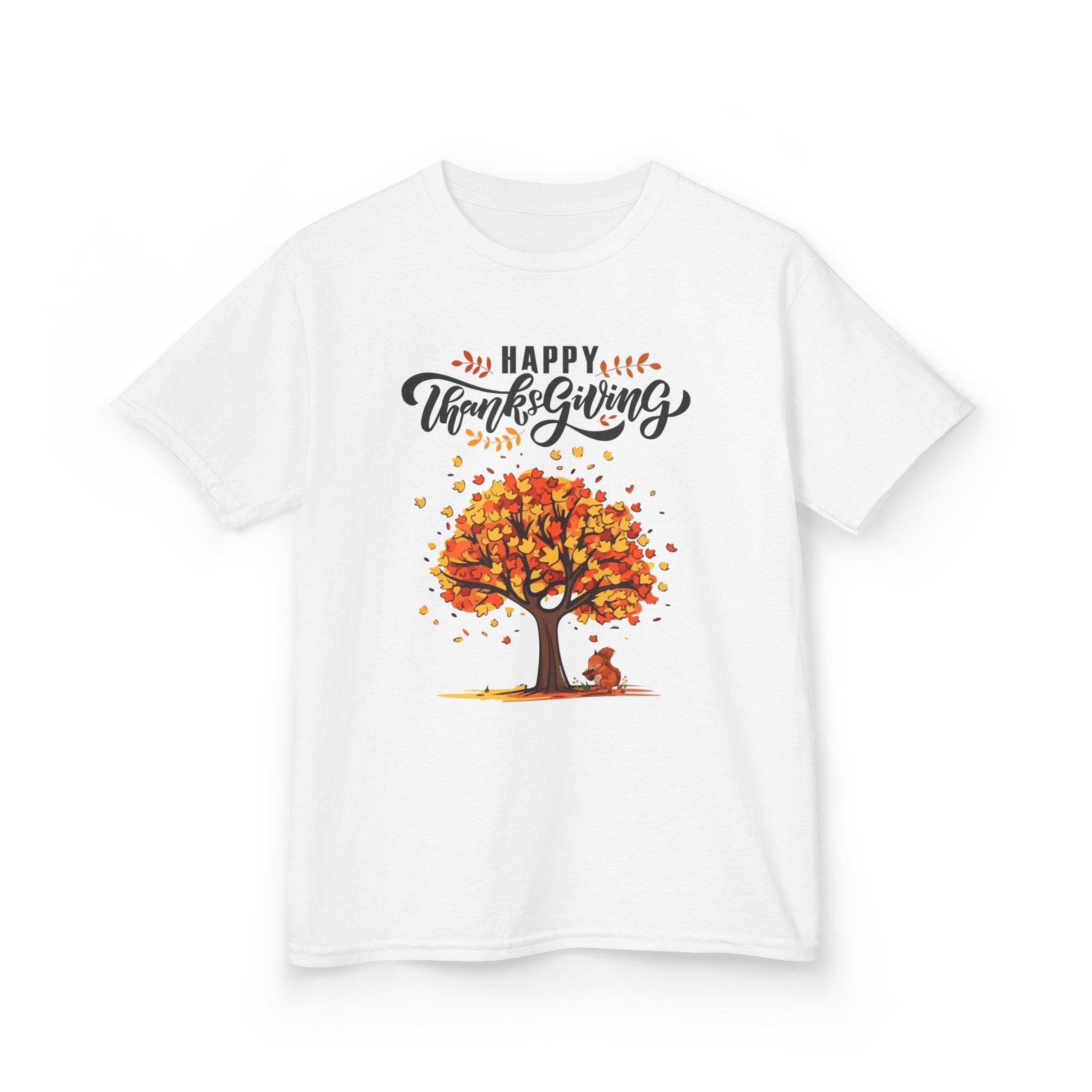 Matching C-Happy Thanksgiving Kids Tee, Tree, Leaves and Squirrel Design - Image 3