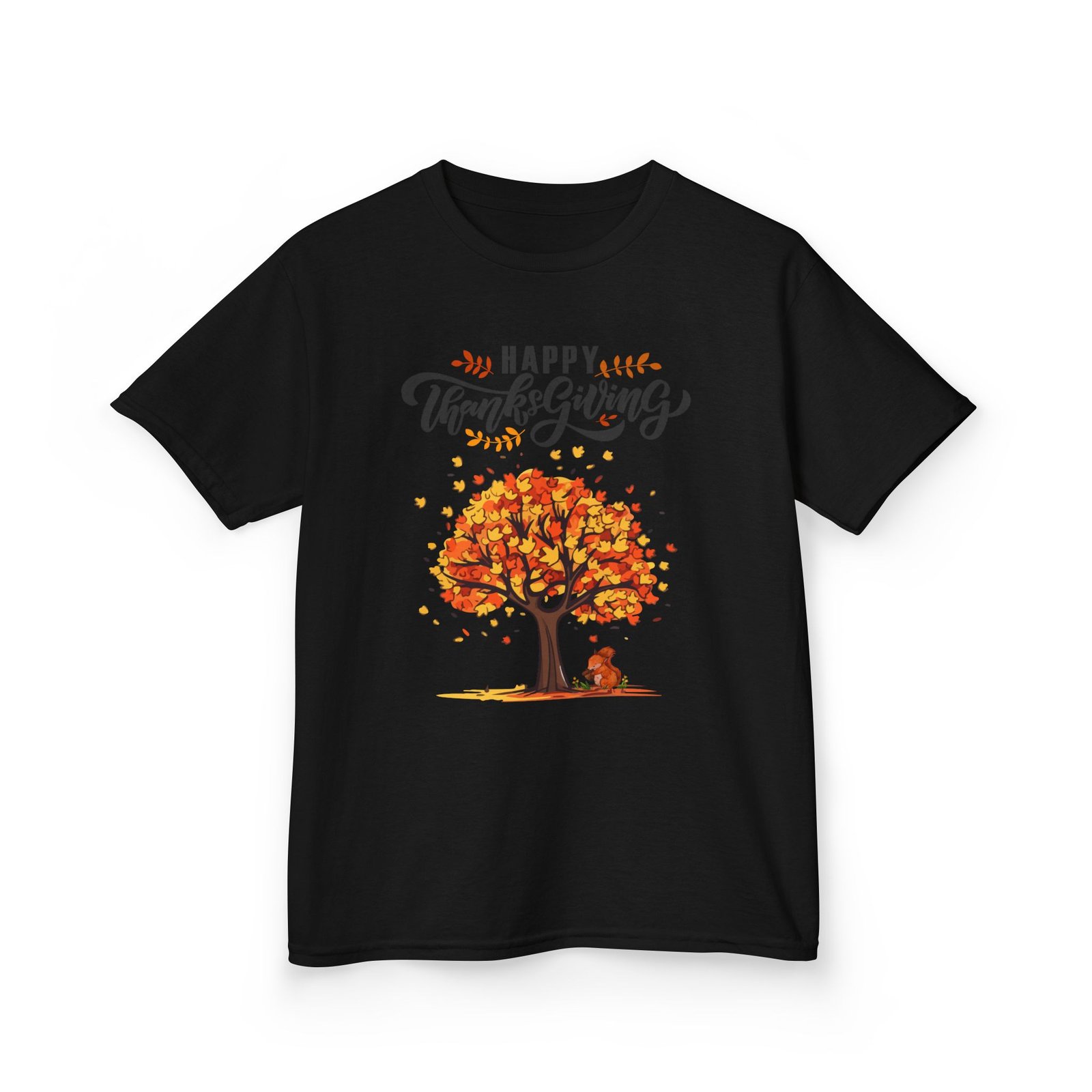 Matching C-Happy Thanksgiving Kids Tee, Tree, Leaves and Squirrel Design - Image 7