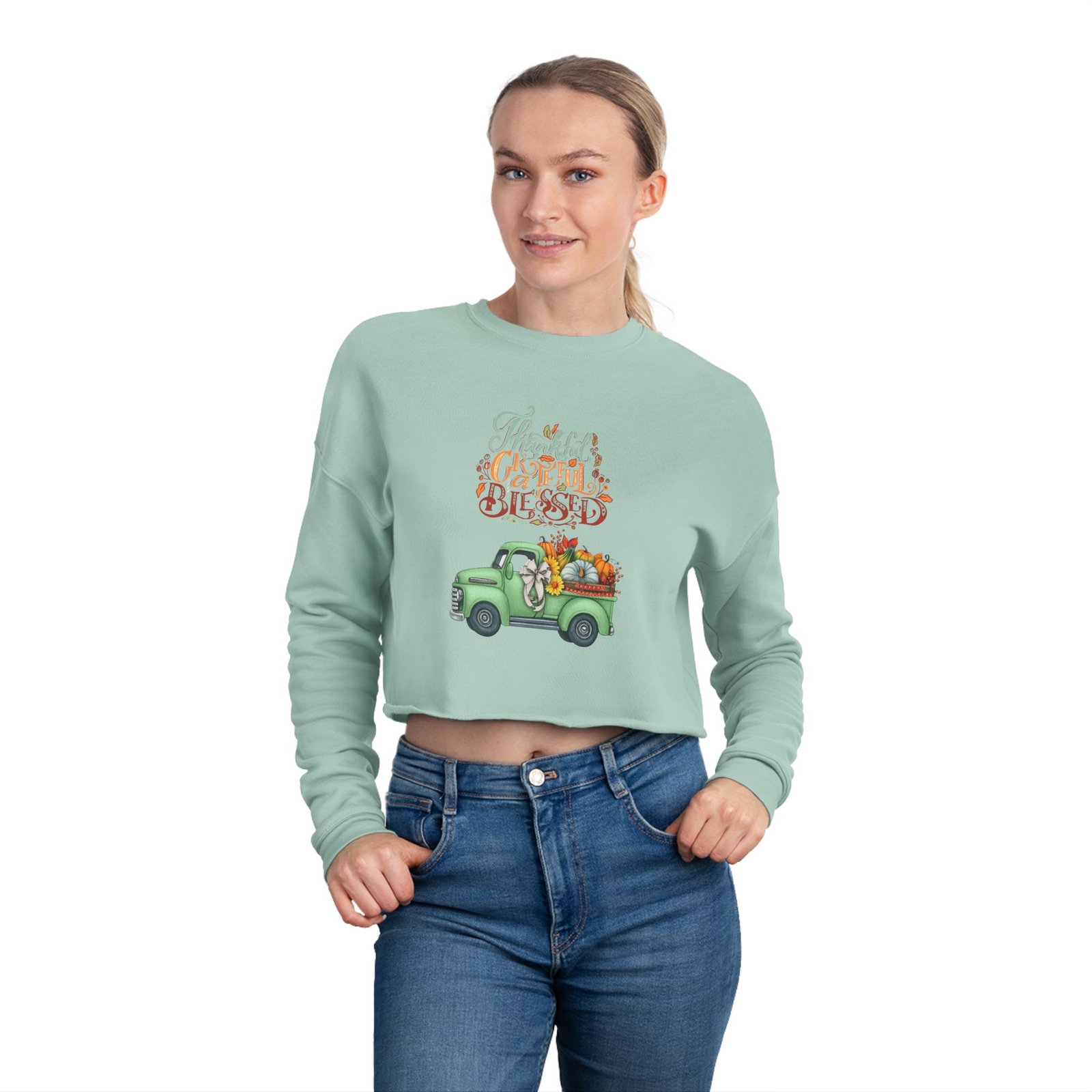 Matching B-Thankful,grateful, blessed Vibes Cropped Sweatshirt with Pumpkin Truck, Women's Fall Apparel, Cozy Sweatshirt, Different design upon request - Image 16