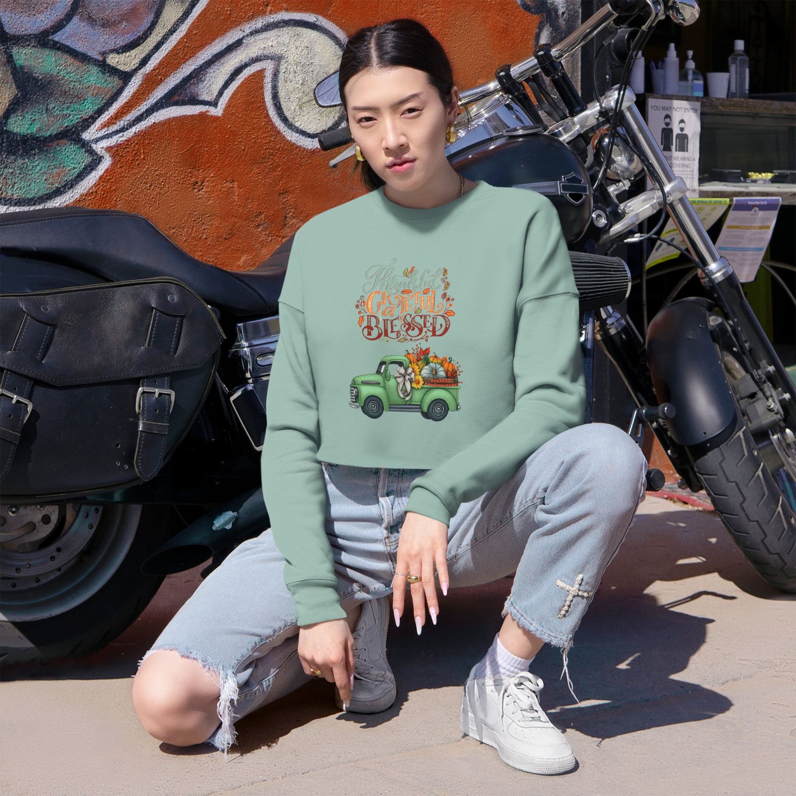 Matching B-Thankful,grateful, blessed Vibes Cropped Sweatshirt with Pumpkin Truck, Women's Fall Apparel, Cozy Sweatshirt, Different design upon request - Image 15