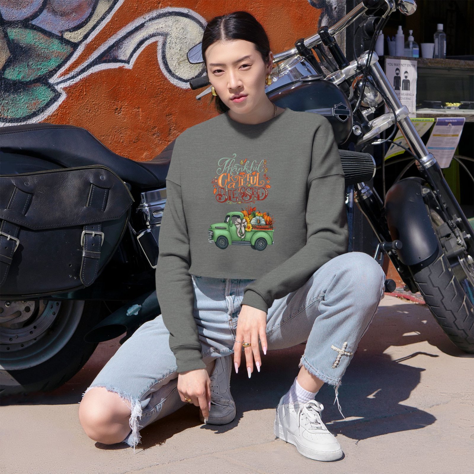 Matching B-Thankful,grateful, blessed Vibes Cropped Sweatshirt with Pumpkin Truck, Women's Fall Apparel, Cozy Sweatshirt, Different design upon request - Image 7