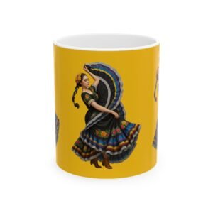 Vibrant Folk Art Ceramic Mug with Dancer Design 11 oz | Perfect Gift for Festivals, Tea Lovers, Home Decor, Kitchen Essentials