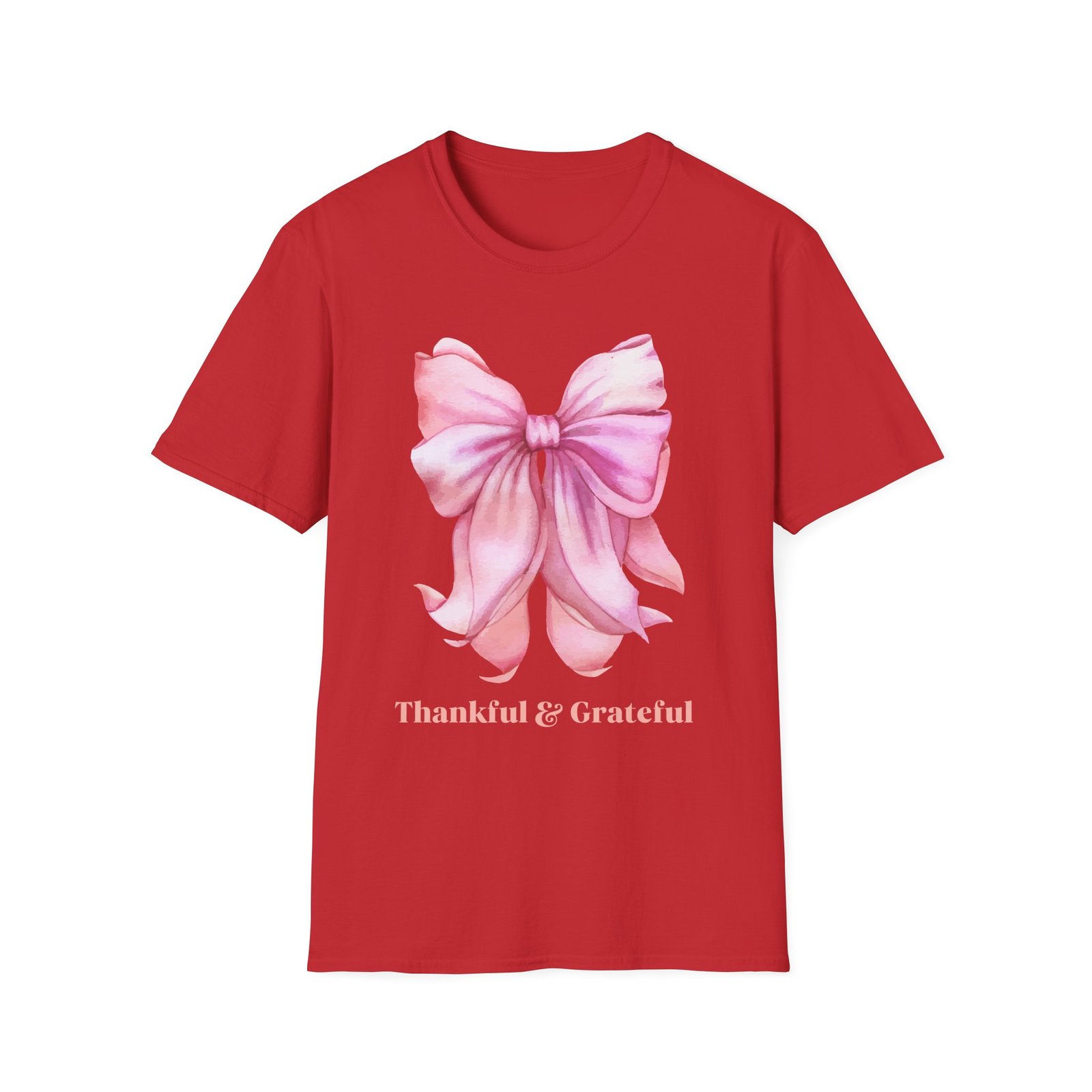 Thankful & Grateful Bow T-Shirt, Unisex Softstyle Tee, Thanksgiving Gift, Fall Apparel, Cute Casual Wear, Gratitude Shirt - Image 45