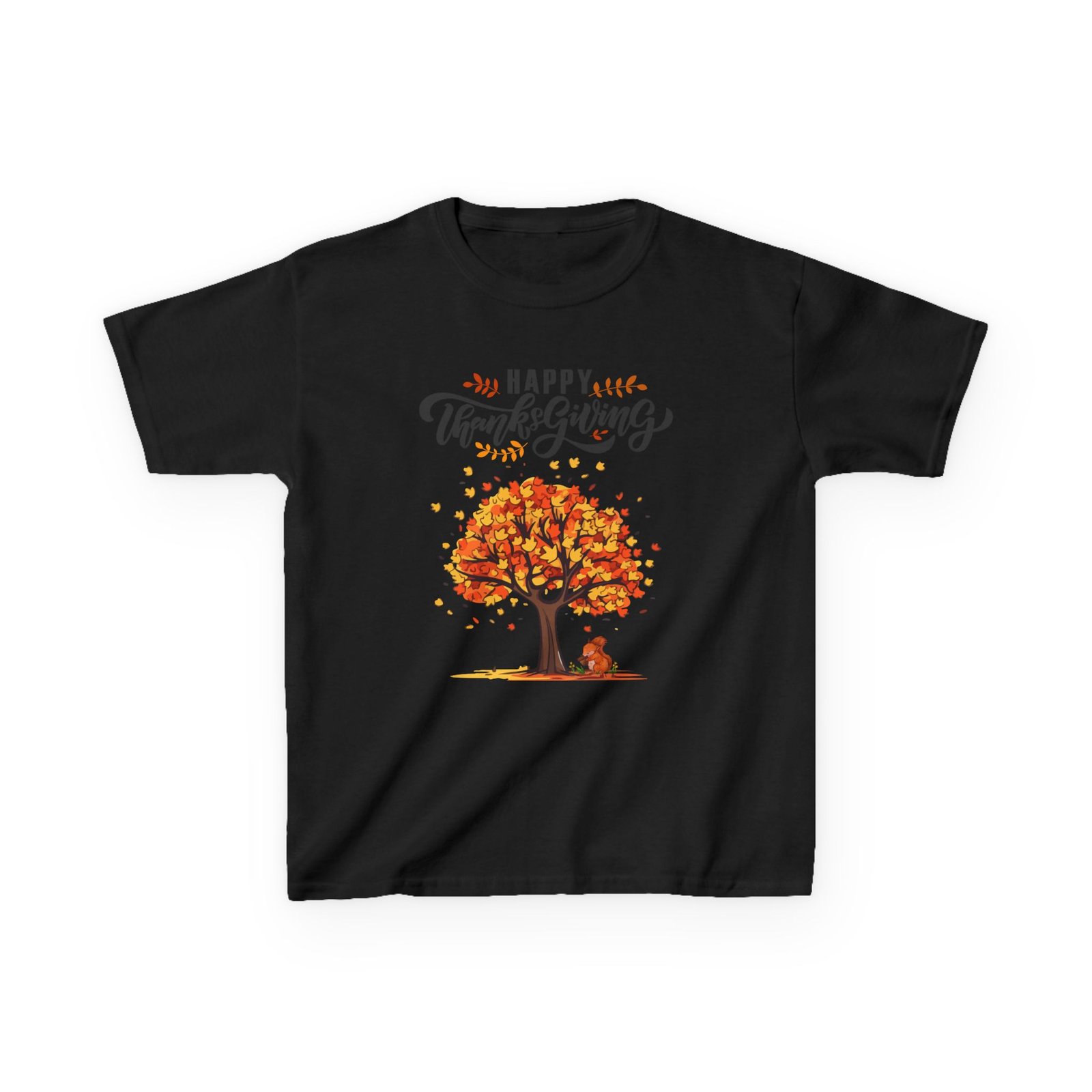 Matching C-Happy Thanksgiving Kids Tee, Tree, Leaves and Squirrel Design - Image 5