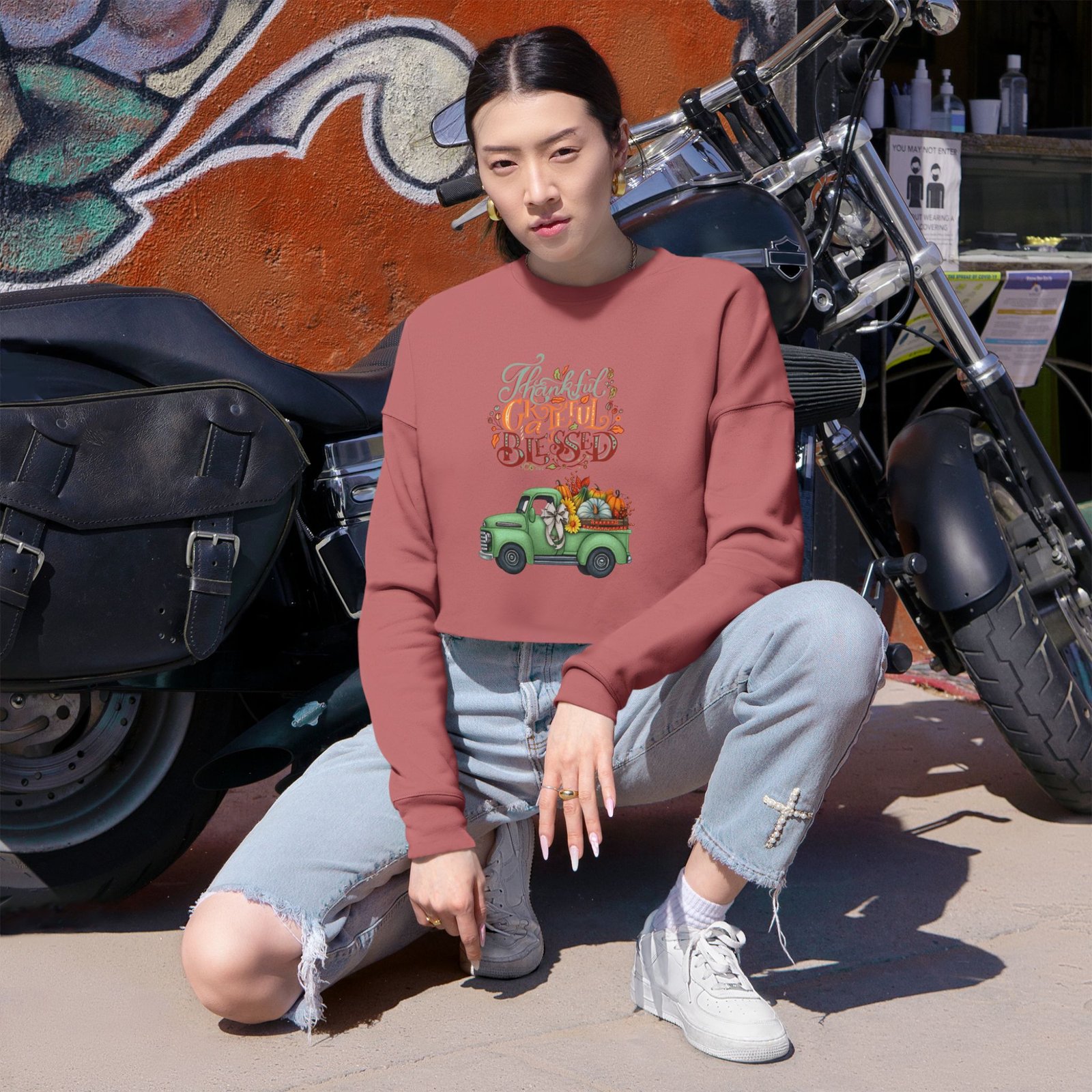 Matching B-Thankful,grateful, blessed Vibes Cropped Sweatshirt with Pumpkin Truck, Women's Fall Apparel, Cozy Sweatshirt, Different design upon request - Image 3