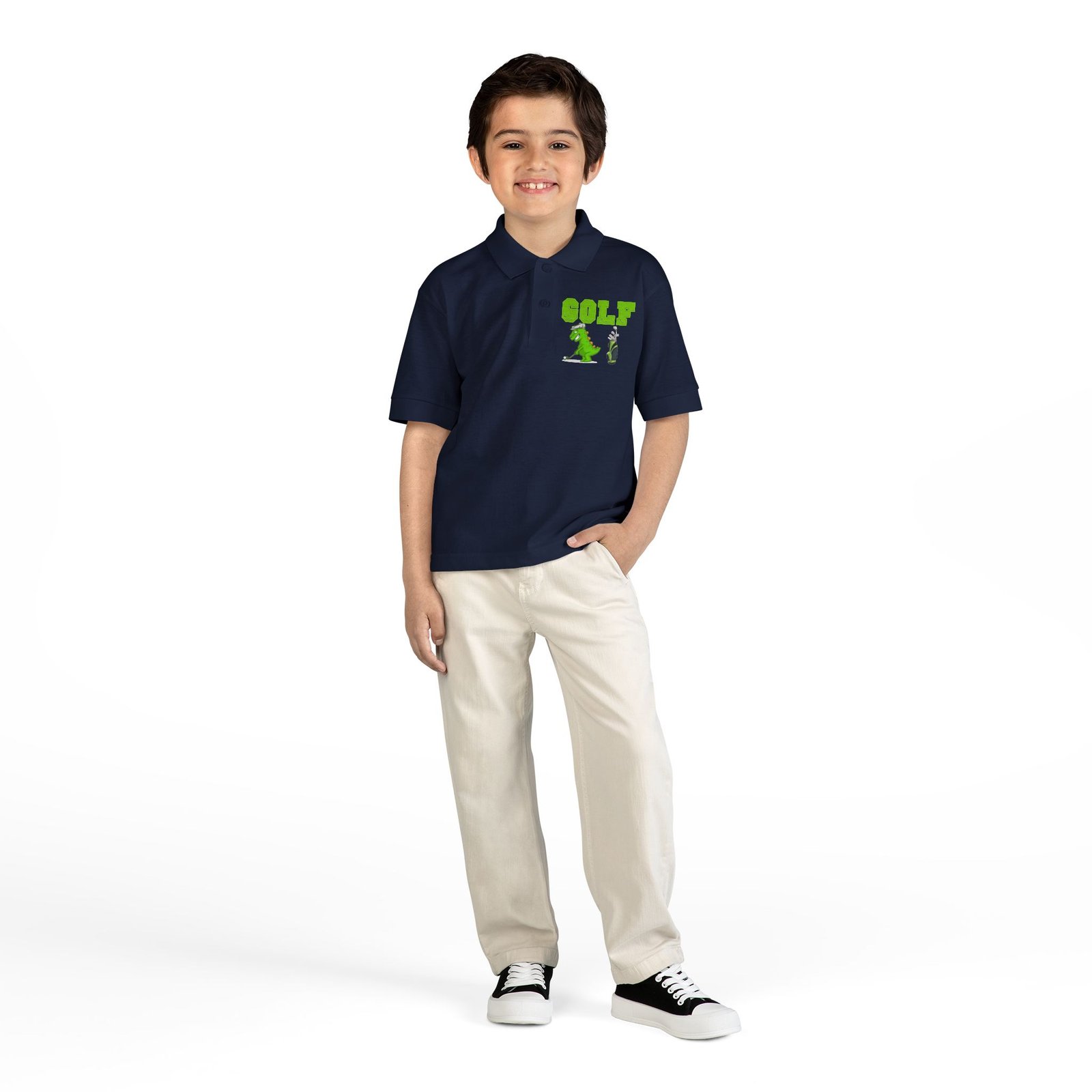 Kids' Golf Polo with Dinosaur Design - Image 59