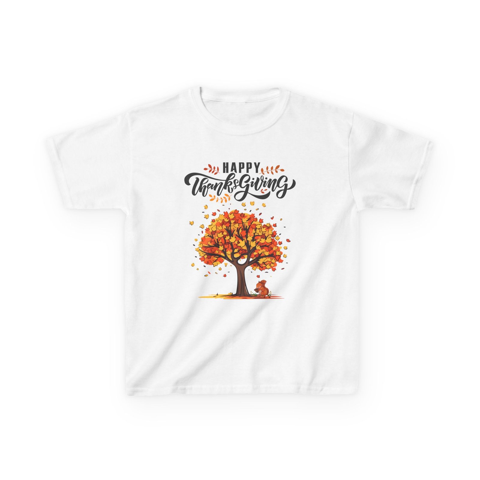 Matching C-Happy Thanksgiving Kids Tee, Tree, Leaves and Squirrel Design