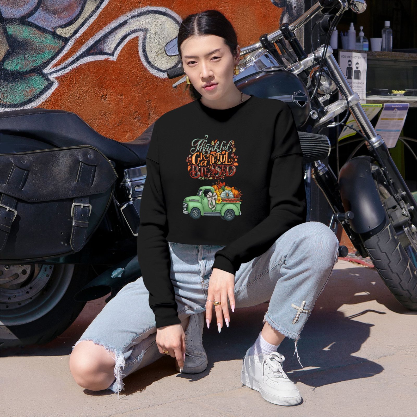 Matching B-Thankful,grateful, blessed Vibes Cropped Sweatshirt with Pumpkin Truck, Women's Fall Apparel, Cozy Sweatshirt, Different design upon request - Image 11