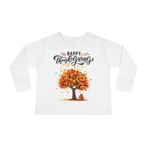 Matching C-Thanksgiving Toddler Long Sleeve Tee, Cute Fall Outfit for Kids, Autumn Tree Design, Holiday Apparel, Family Gathering Wear