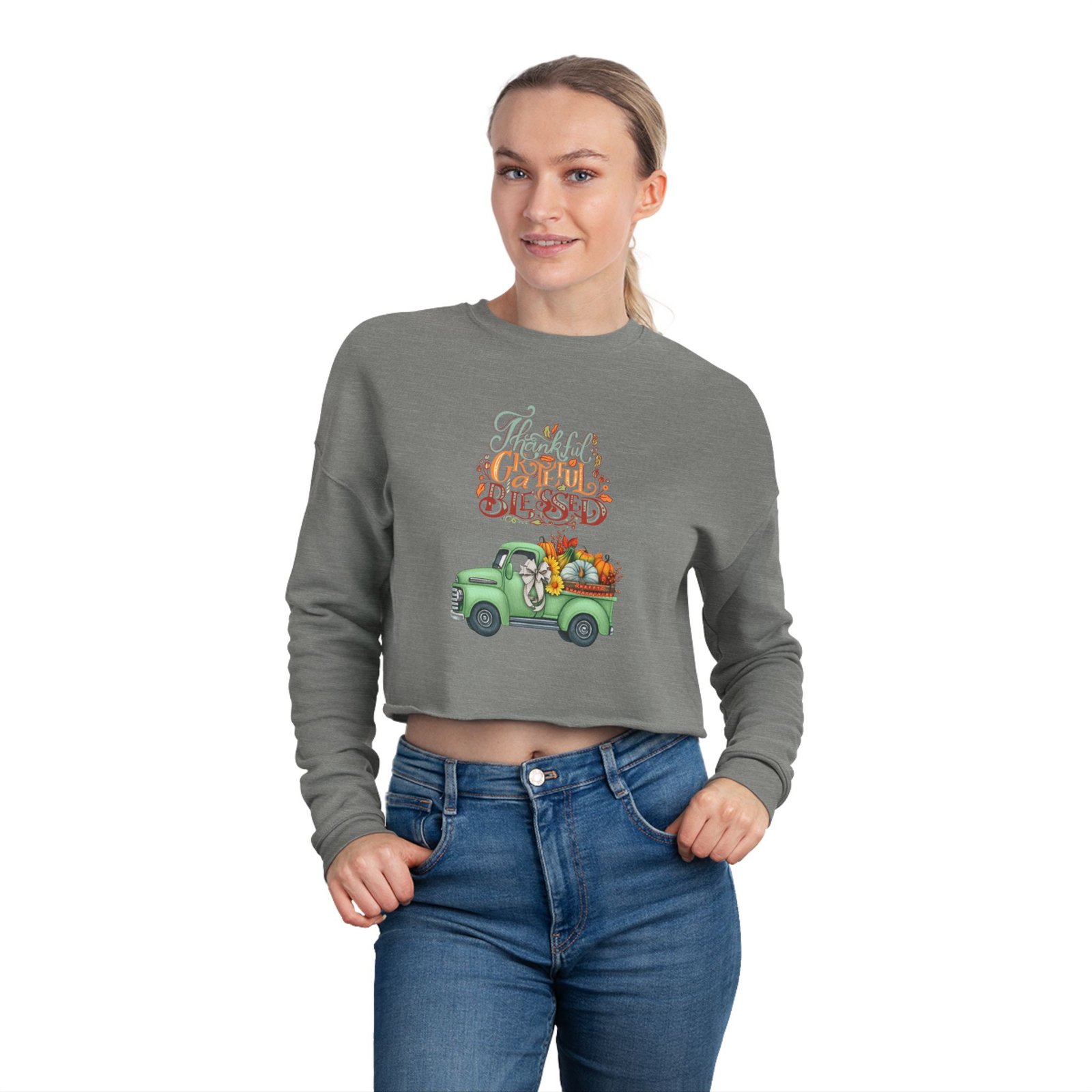 Matching B-Thankful,grateful, blessed Vibes Cropped Sweatshirt with Pumpkin Truck, Women's Fall Apparel, Cozy Sweatshirt, Different design upon request - Image 8