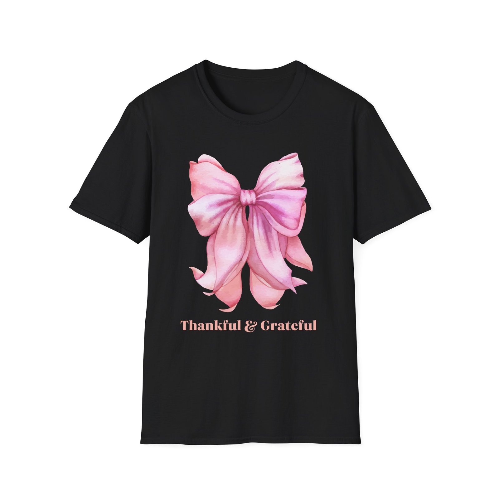 Thankful & Grateful Bow T-Shirt, Unisex Softstyle Tee, Thanksgiving Gift, Fall Apparel, Cute Casual Wear, Gratitude Shirt - Image 5