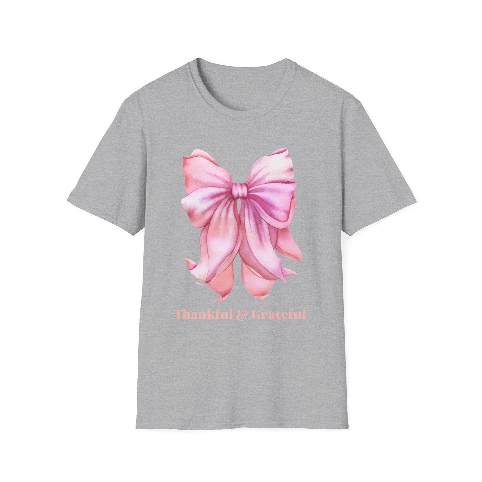 Thankful & Grateful Bow T-Shirt, Unisex Softstyle Tee, Thanksgiving Gift, Fall Apparel, Cute Casual Wear, Gratitude Shirt - Image 9