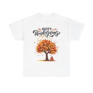 Matching C-Happy Thanksgiving Tree Unisex Tee, Autumn Shirt, Holiday Apparel, Fall Fashion, Seasonal Gift