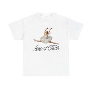 Ballet Inspired Tee - Leap of Faith, Dance Gift, Unisex Cotton Shirt, Inspirational Apparel, Performance Wear, Gift for Dancers-Ballerina in a split leap, designed with an impressionist flair, echoing timeless ballet elegance