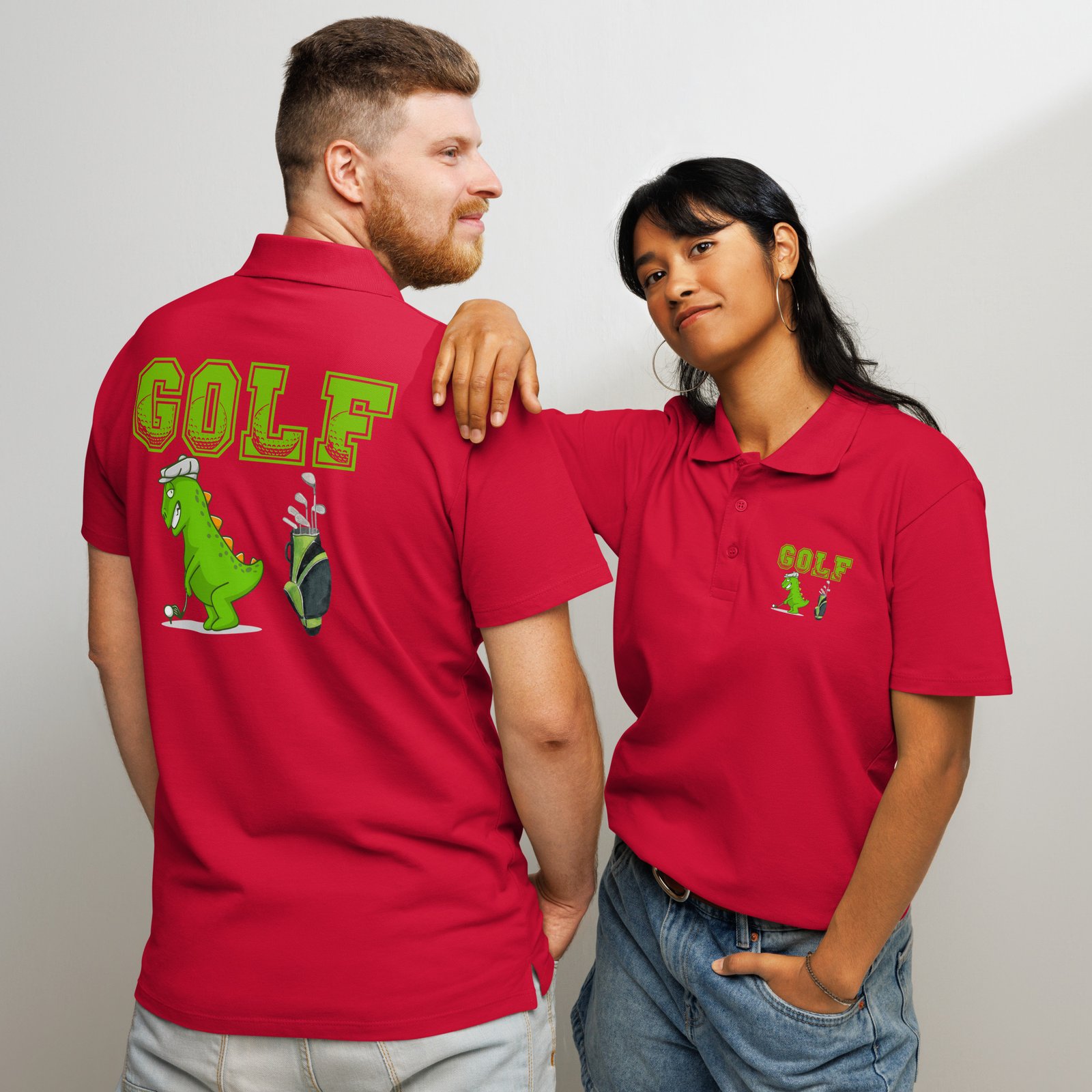 Golf Dino Premium Pique Polo Shirt - Image 59