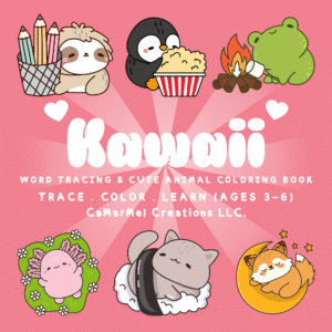 Kawaii: Word Tracing and Coloring Book