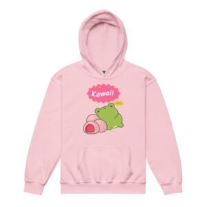 Kawaii Frog with Mochi Youth Hoodie – Cute Cozy Kids Pullover Sweatshirt