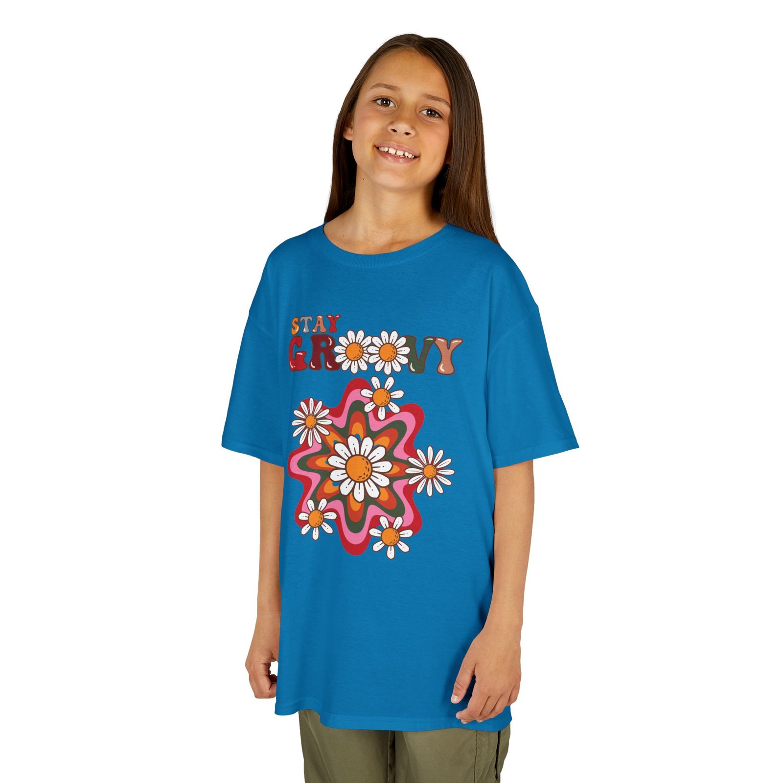 Kids T-Shirt — "Stay Groovy" Retro Flower Graphic - Image 29