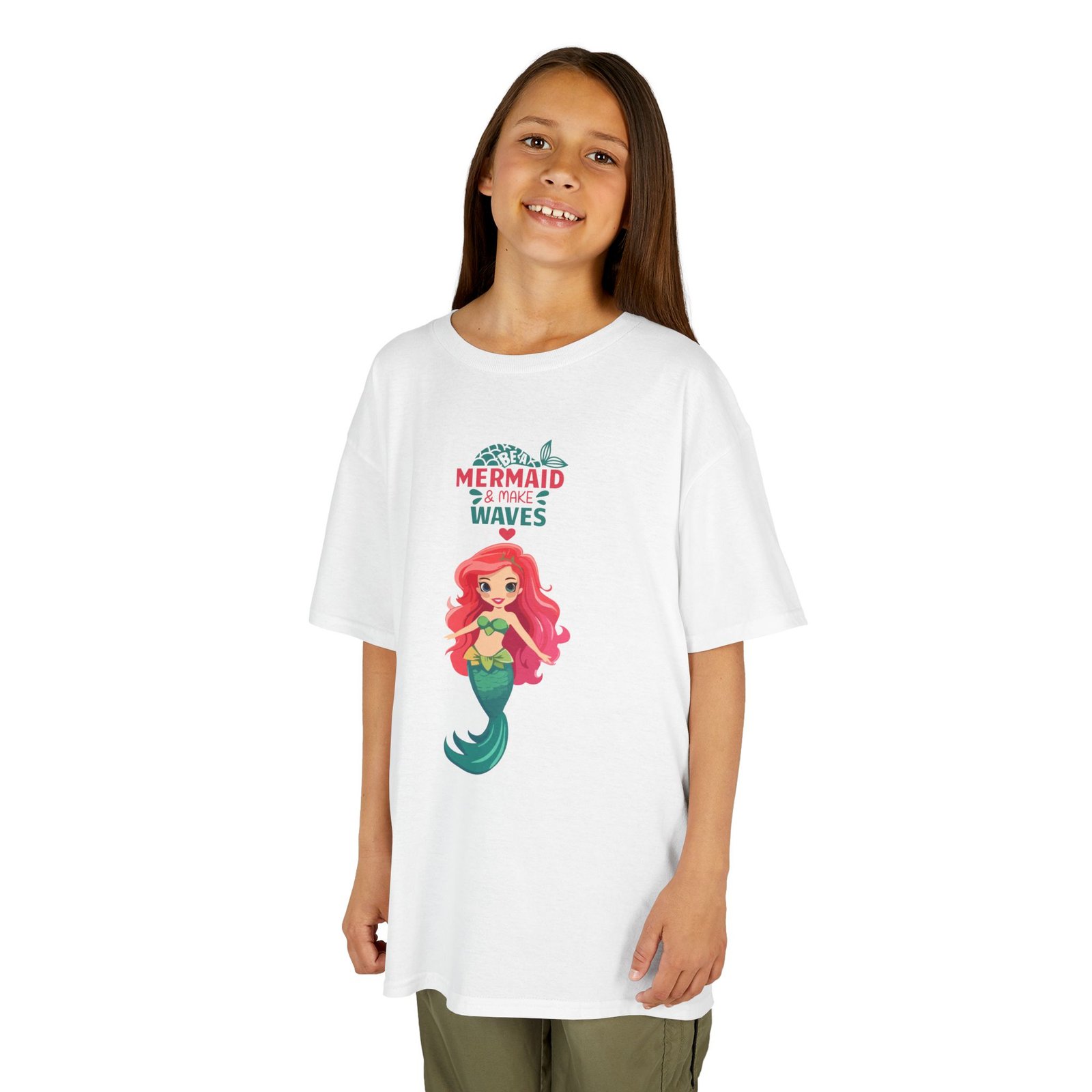Kids Mermaid Tee - "Be a Mermaid & make waves" Cute Red-Haired Mermaid Shirt for Girls - Image 5